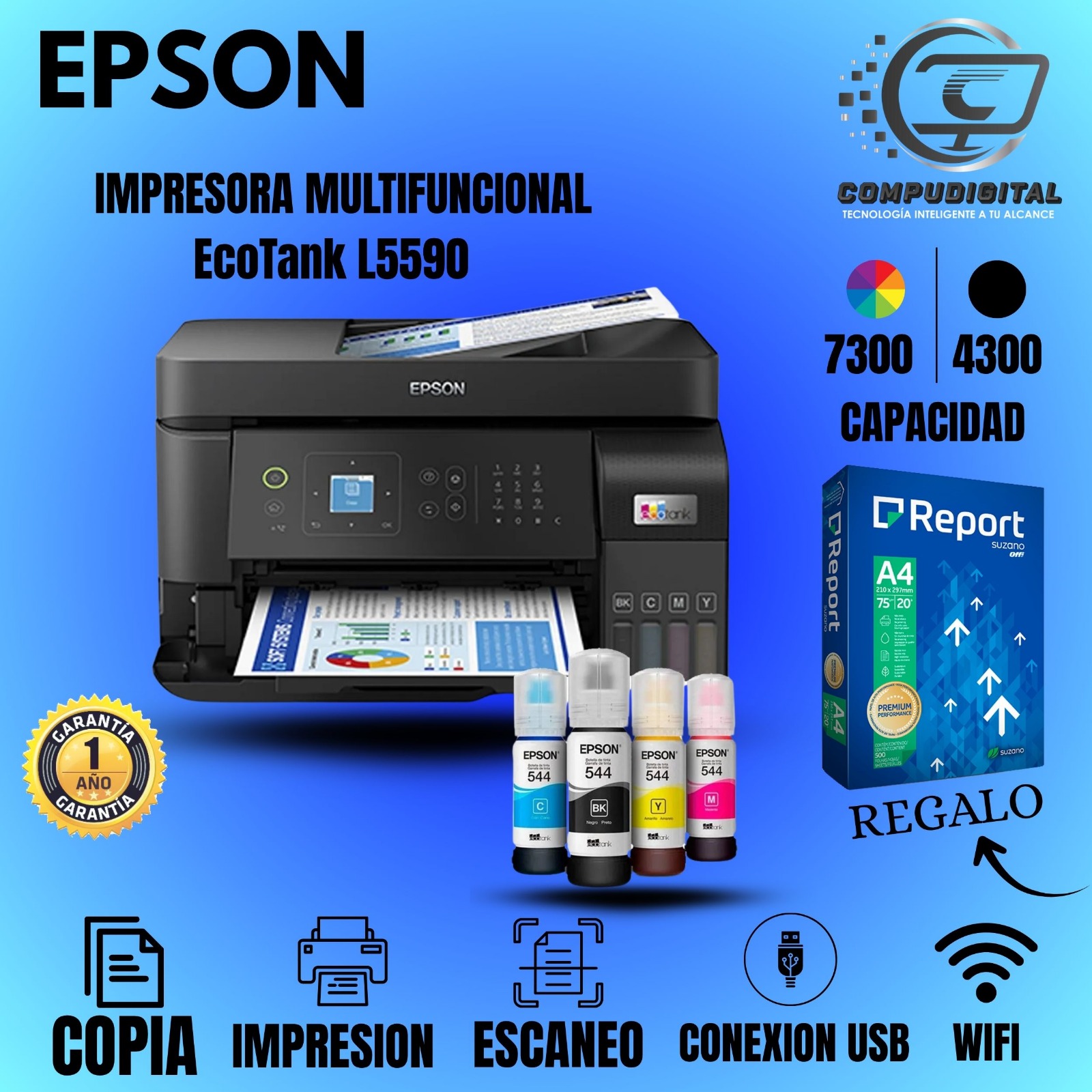 IMPRESORA MULTIFUNCIONAL EPSON ECOTANK L5590 USB LAN WIFI ESCANEA COPIAS IMPRESIÓN 