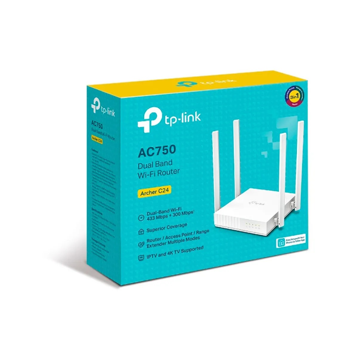 ROUTER INALÁMBRICO DE DOBLE BANDA TP-LINK ARCHER C24 AC750 433MBPS 5GHZ 300MPS 2.4 GHZ