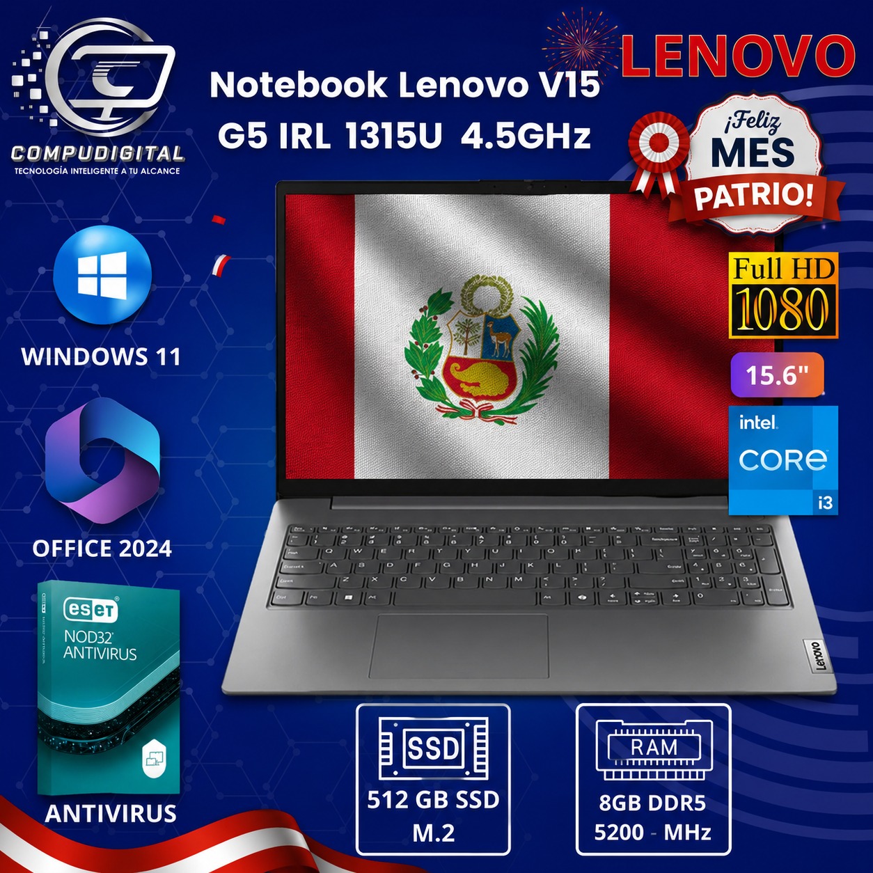 LAPTOP LENOVO V15 G5 IRL, 15.6