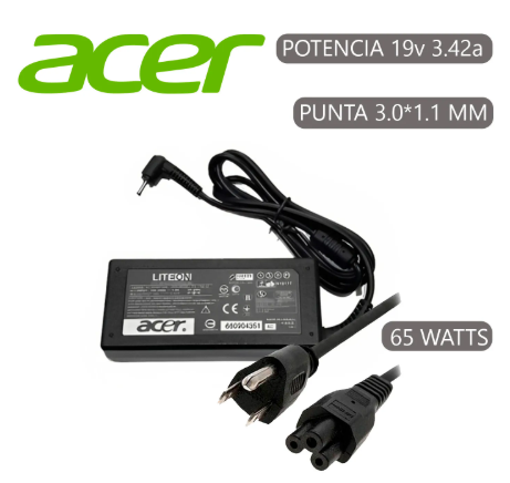CARGADOR PARA LAPTOP ACER PUNTA FINA 19V 65W