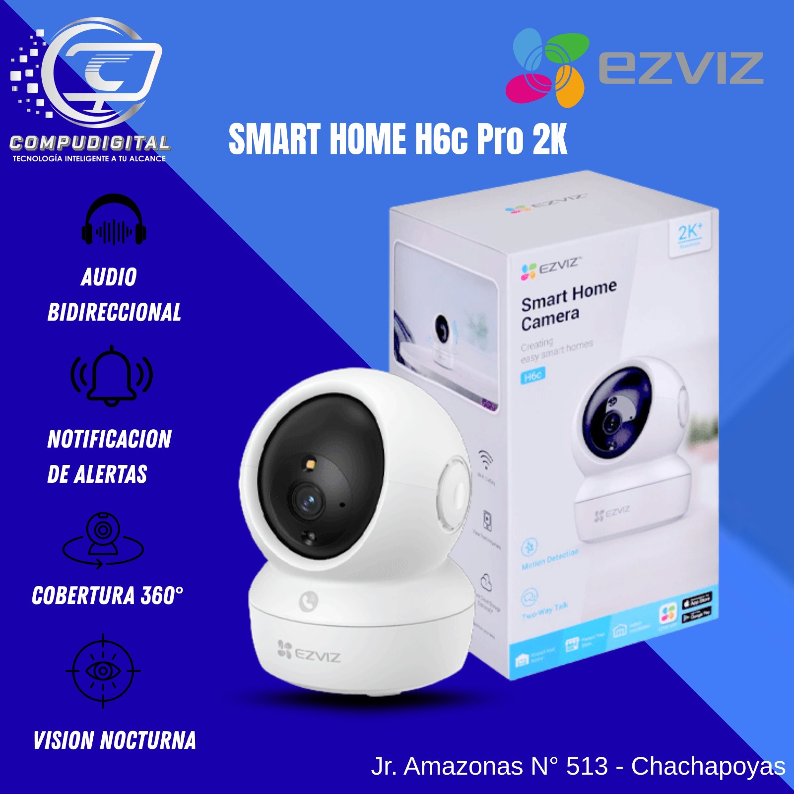 CÁMARA EZVIZ H6c pro 1080P 2MP WIFI 2.4 GHz DOMÉSTICA INTELIGENTE 