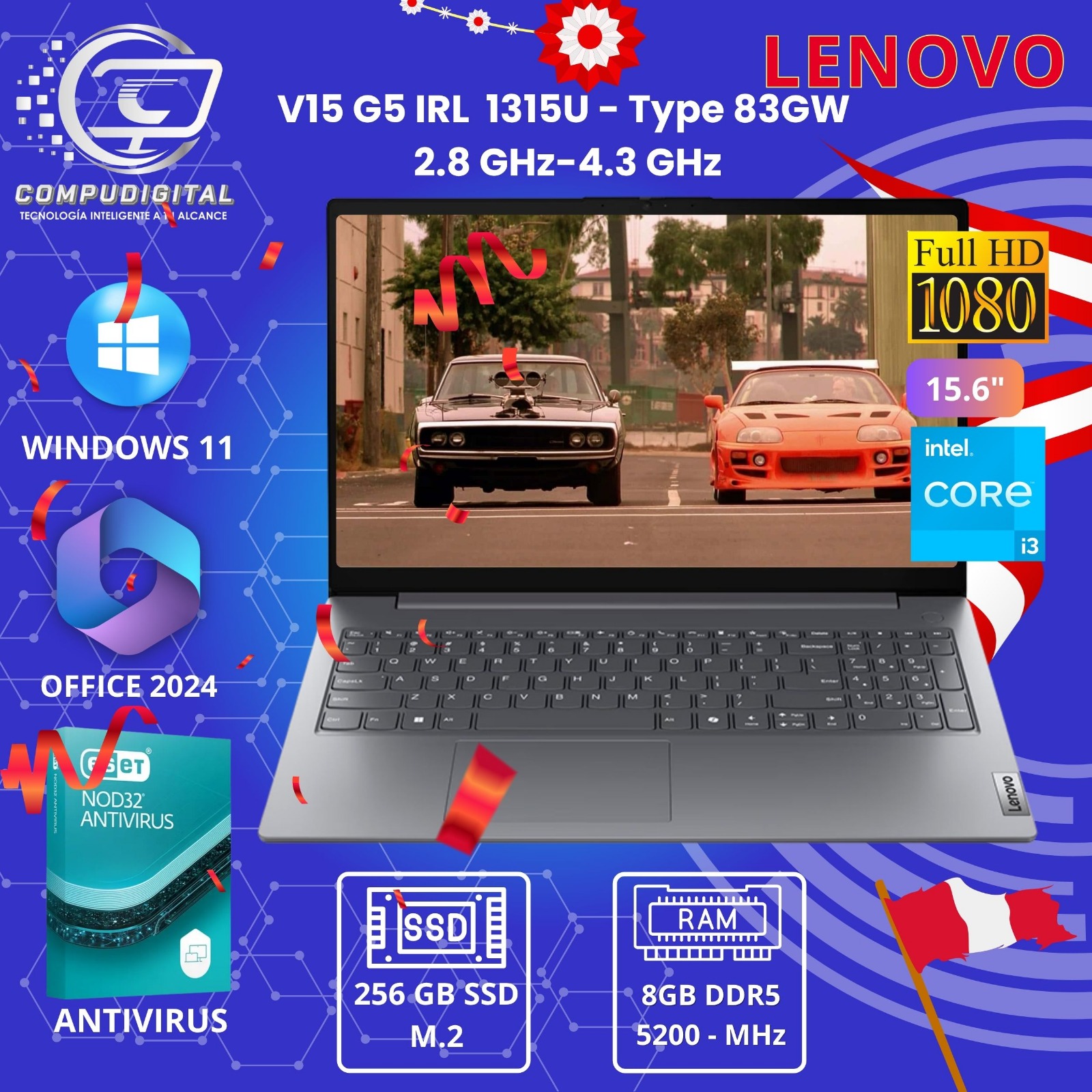 LAPTOP LENOVO V15 G5 IRL, PANTALLA 15.6