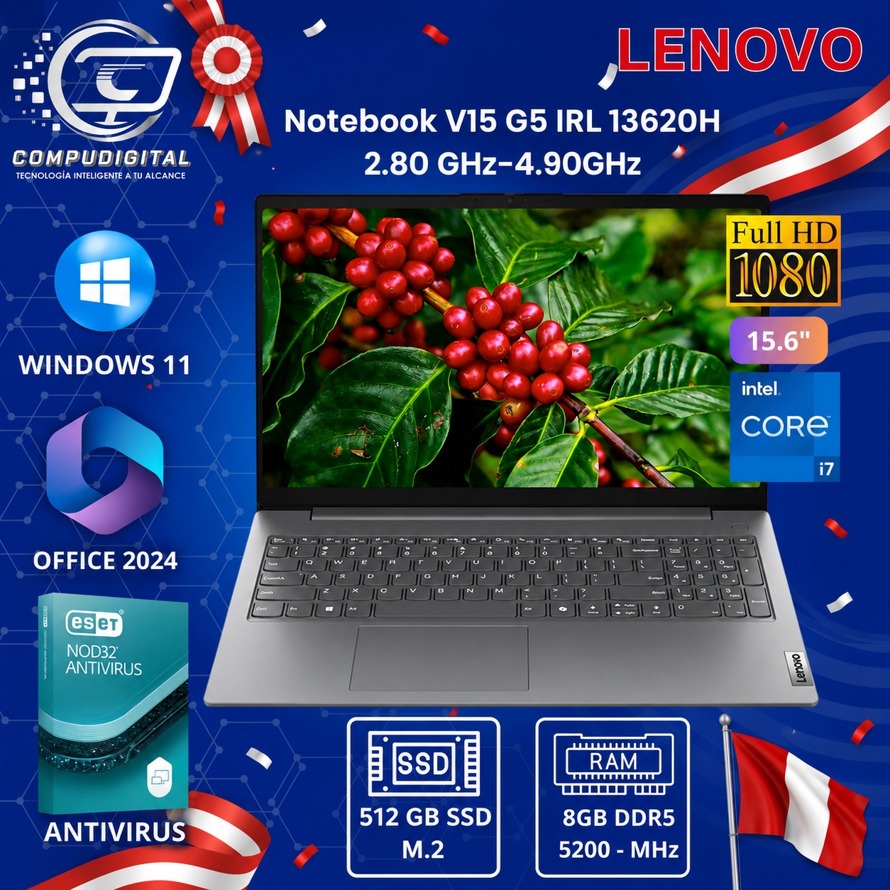 LAPTOP LENOVO V15 G5 IRL, PANTALLA 15.6