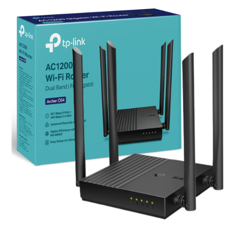 ROUTER INALAMBRICO TP-LINK ARCHER C64 AC1200 867MBPS 5GHZ 400 MBPS 2.4 GHZ 