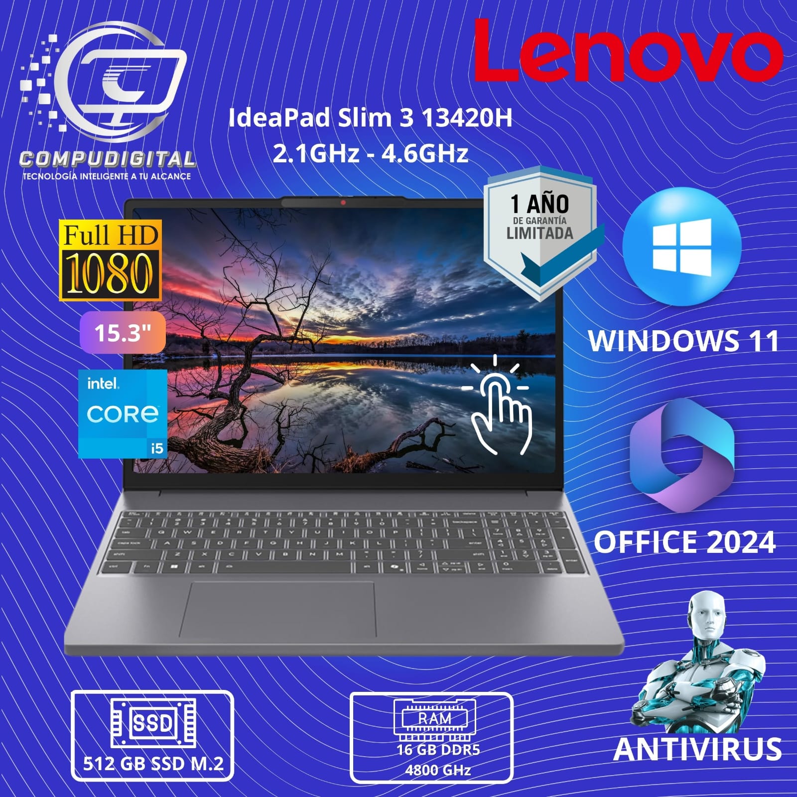 LAPTOP LENOVO IdeaPad Slim 3 15IRH10, 15.3