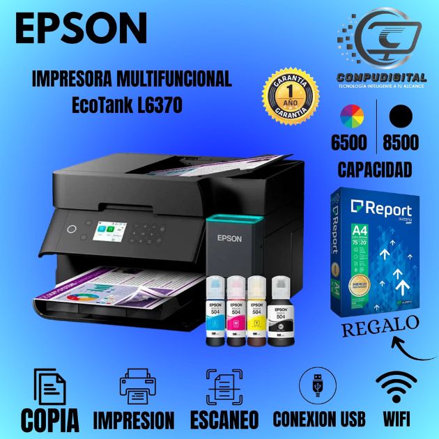 IMPRESORA MULTIFUNCIONAL EPSON ECOTANK L6370 DUPLEX ADF , IMPRIME/ESCANEA/COPIA/Wi-Fi/ETHERNET/USB S/N XDPY076588