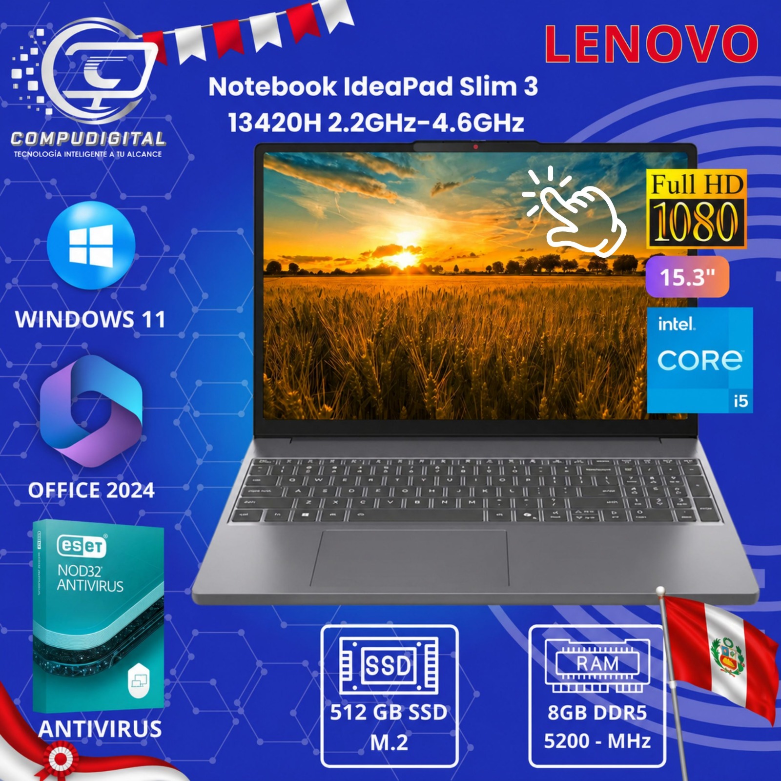LAPTOP  LENOVO IDEAPAD SLIM 3 15IRH10, PANTALLA 15.3